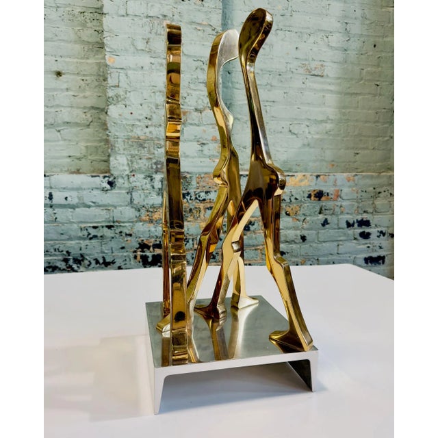 Mid-Century Modern Brass and Polished Aluminum Figurative Sculpture Attributed Jean Arp, 1970 For Sale - Image 3 of 12