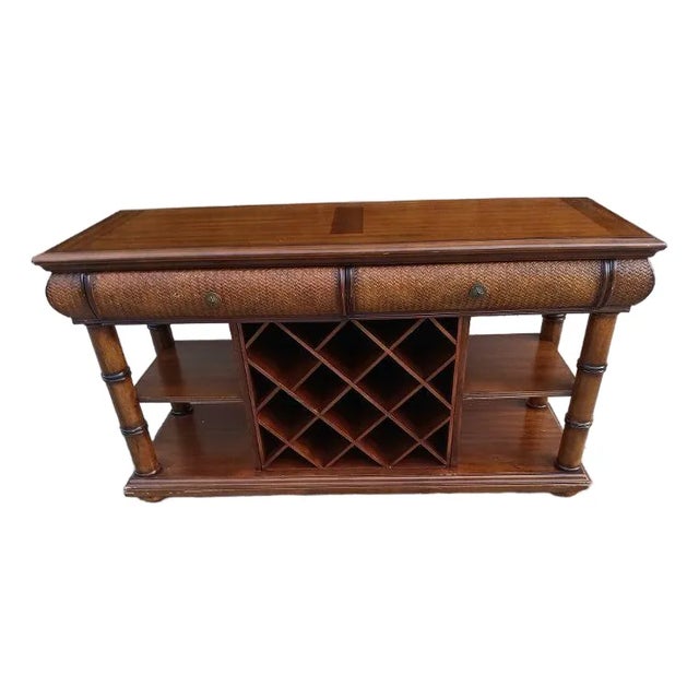 1990s Wood Sofa Table Wine Buffet Sideboard Brown For Sale