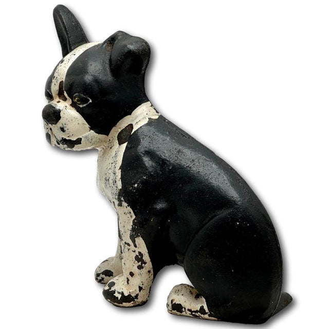 Black Hard 2 Find Vintage 1930s "Wedge" Type Cast Iron Boston Terrier Puppy Dog Doorstop by Spencer Guillford For Sale - Image 8 of 12