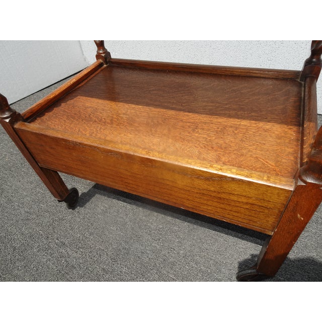 Lh26 Vintage French Country Oak Barley Twist Tea Cart For Sale - Image 10 of 12