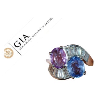 GIA Natural 6.24CTS VS F Diamond Blue And Pink Sapphire Platinum Bypass Ring Band, size 6.75 For Sale