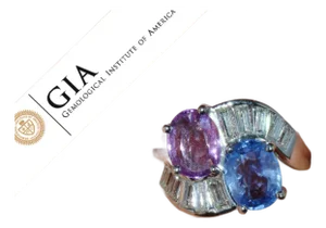 GIA Natural 6.24CTS VS F Diamond Blue And Pink Sapphire Platinum Bypass Ring Band, size 6.75