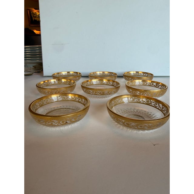 Art Nouveau 1900s Set of 8 Saint-Louis “Thistle Gold” Crystal Bowls — Signed For Sale - Image 3 of 5