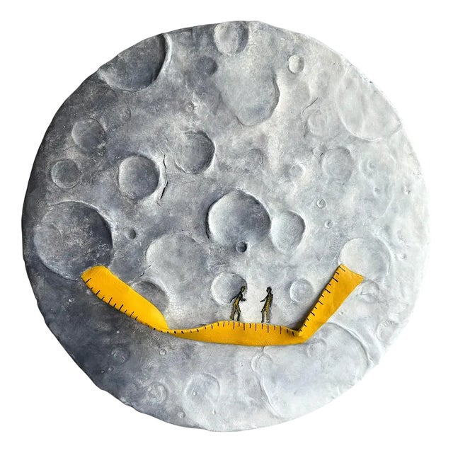 Vera Vizzi, Moon Relief with Yellow Measure Tape Wall Sculpture, 2025, Mixed Media For Sale