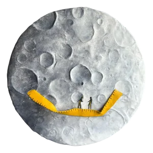 Vera Vizzi, Moon Relief with Yellow Measure Tape Wall Sculpture, 2025, Mixed Media