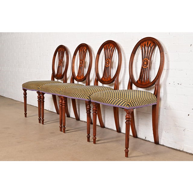 French French Regency Louis XVI Carved Mahogany Dining Chairs by Bevan Funnell, Set of Four For Sale - Image 3 of 14