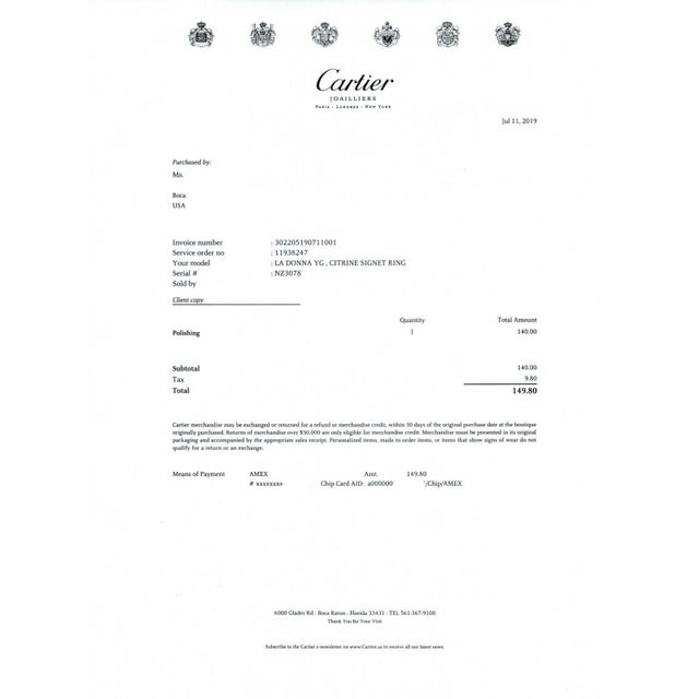 Cartier Cartier La Dona Citrine 18k Yellow Gold Band Ring W/Paper - Size 5.5 For Sale - Image 4 of 4