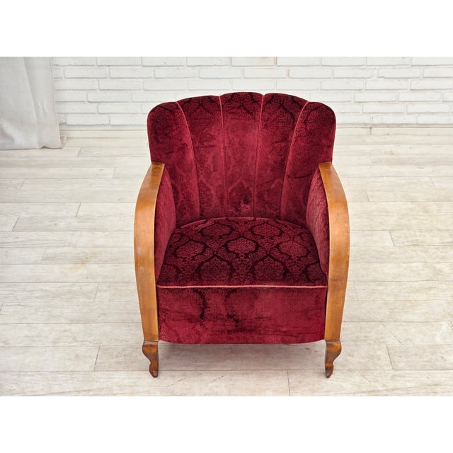1950s Danish Armchair in Cherry-Red Furniture Velour, 1960s For Sale - Image 5 of 18