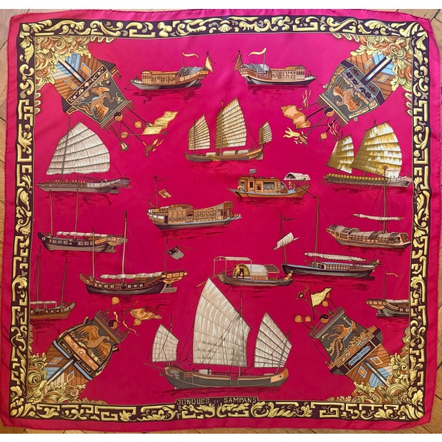 Hermes les jonques et sampans 1999 This Hermès scarf pays tribute to the junks that played a central role in the history...