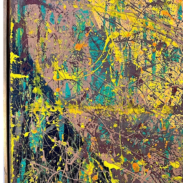 Wood Vibrant Modern Abstract Drip Painting - Framed - Signed For Sale - Image 7 of 11