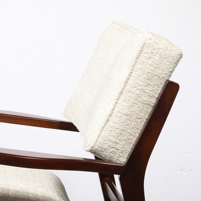 Pair of Mid-Century Modern Walnut Armchairs With Off-White Textural Upholstery For Sale - Image 9 of 18