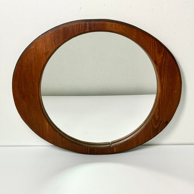 Mid 20th Century Mid-Century Boho Chic Folk Art Biomorphic Oval Pine Wall Mirror For Sale - Image 5 of 15
