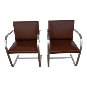 1970s Vintage Knoll Mies Van Der Rohe Brno Flat Bar Chairs - a Pair
