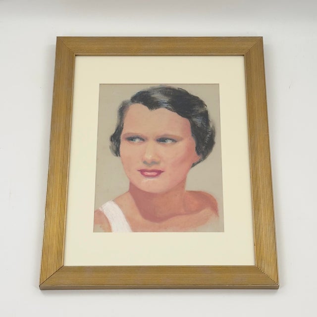 Vintage 1930s Original Pastel Bust Portrait of a Woman, Art Deco For Sale In Tampa - Image 6 of 10