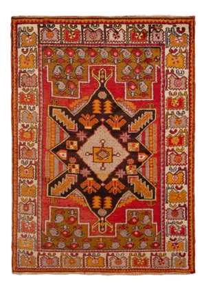 Hand-Knotted Antique Kirsehir Rug in Red Gold Medallion Tribal Pattern