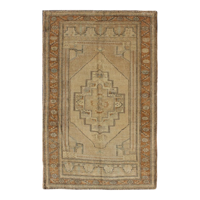 Vintage Turkish Oushak Rug With Medallion Design in Camel, Taupe, Green & Brown 3'7 X 5'10 For Sale