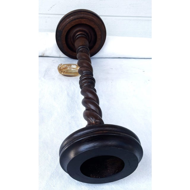 1980s Free-Standing Ashtray in Oak Wood with Twisted Column and Glass Insert, 1970s, Set of 2 For Sale - Image 5 of 14