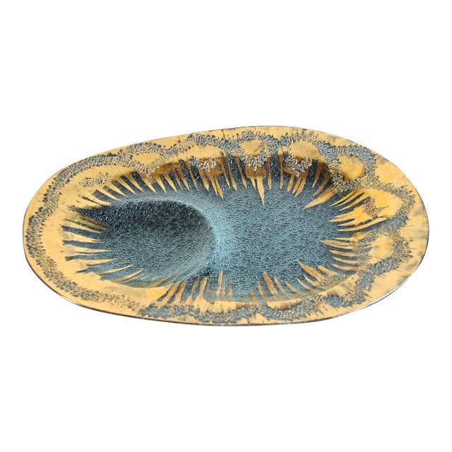 Vintage Hollywood Regency Dorothy Thorpe Gold Glass Serving Platter For Sale