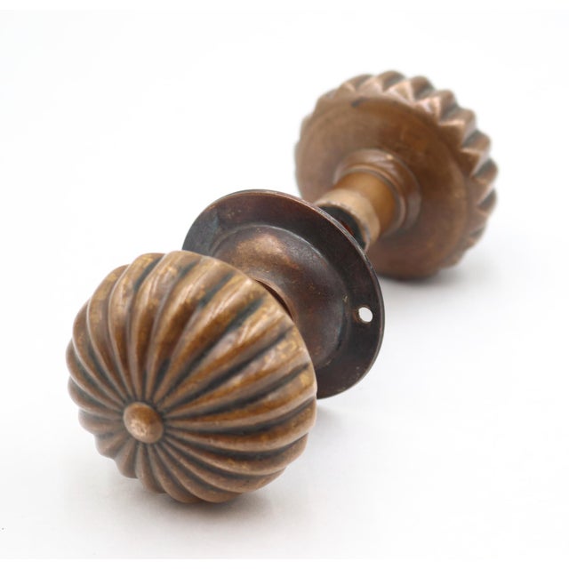 Vintage Bronze Fluted Passage Door Knob & Plate Set For Sale - Image 6 of 11