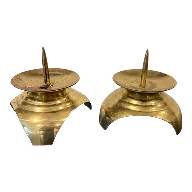 1980s Post Modern Japanese Brass Candle Holders- a Pair For Sale