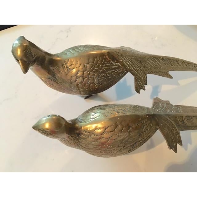 Pair Vintage Mid Century Brass Pheasant Bird Statues For Sale - Image 12 of 12