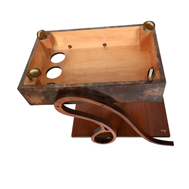 Wood Vintage Aldo Tura Bar Cart Rosewood Goat Skin Mid Century Modern For Sale - Image 7 of 8