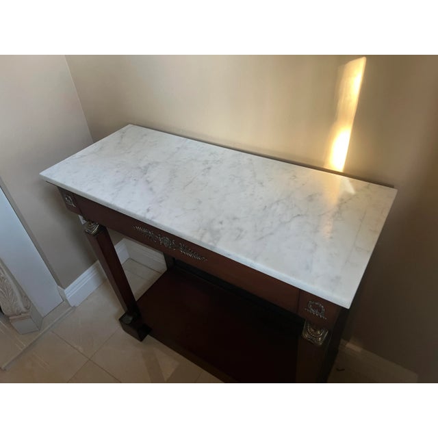 French 1980s French Empire Style Marble Top Console Table For Sale - Image 3 of 11