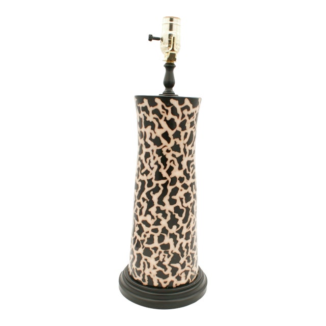 Late 20th Century Black & Ivory Geometric Chulucanas Pottery Lamp – Handcrafted Peruvian Art- Tribal Vase For Sale
