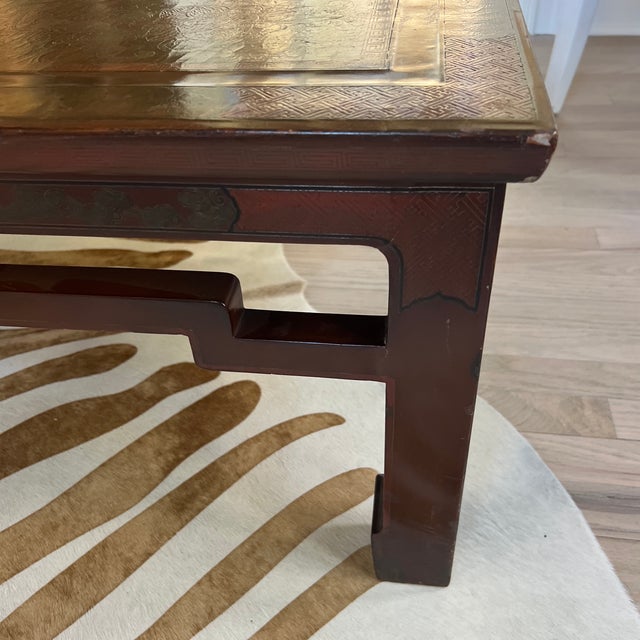 Stunning Vintage Umber Rouge Chinese Incised Coffee Table For Sale In New York - Image 6 of 12