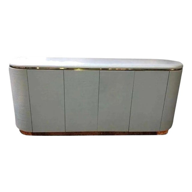Faux Grasscloth “Pill” Credenza by Mastercraft For Sale