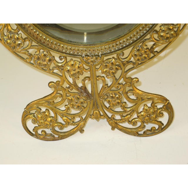 Metal Late 19th Century Beveled Glass Mirror Gold Gilt Pierced Antique Aesthetic Movement, Victorian Table Wall Gilded Cast Iron Reticulated For Sale - Image 7 of 15