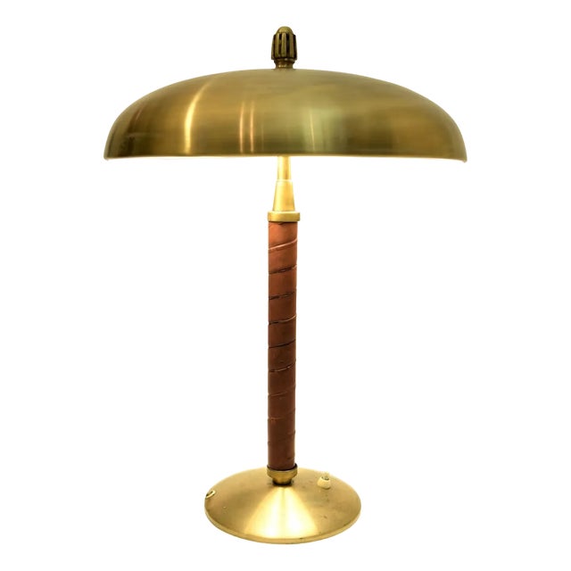 Swedish Modern Brass and Leather Table Lamp by Einar Bäckström, 1930s For Sale