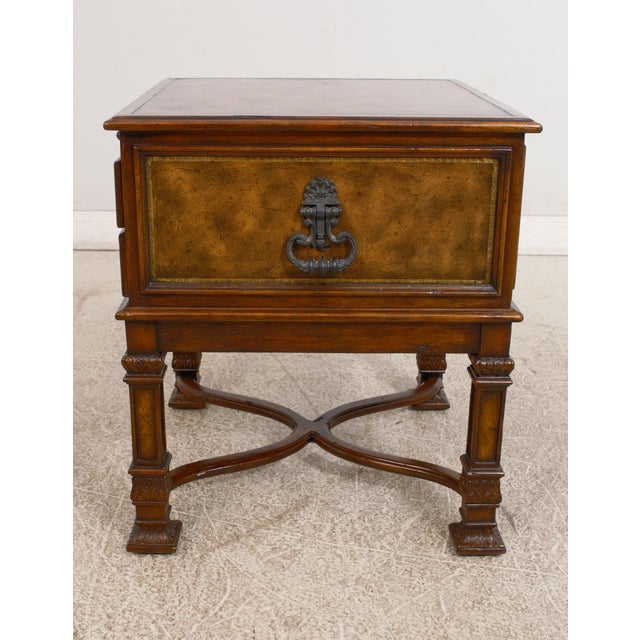 Brown Theodore Alexander Leather Top Distressed Mahogany End Table For Sale - Image 8 of 12