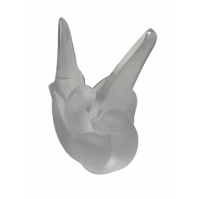 Modern Lalique Lovebird French Crystal Vase With Flower Frog For Sale - Image 3 of 7