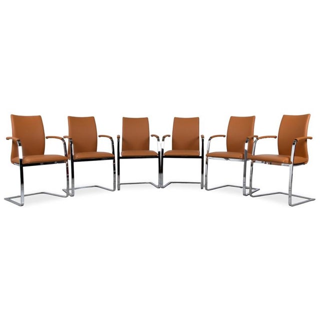 Swing Leather Chrome Chairs in Brown Cognac from Tonon, Set of 6 For Sale - Image 13 of 13