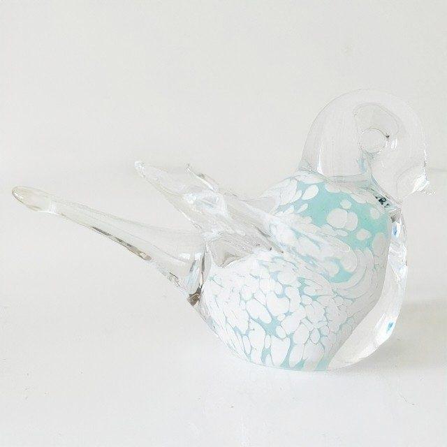 Vintage Murano glass bird sculpture, light blue and white glass paperweight, bird figurine from the 1970s. This bird has...