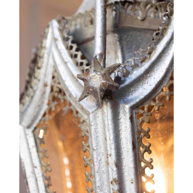 Metal Pair of English 19th Century Painted Iron Gothic Revival Period Lanterns For Sale - Image 7 of 11