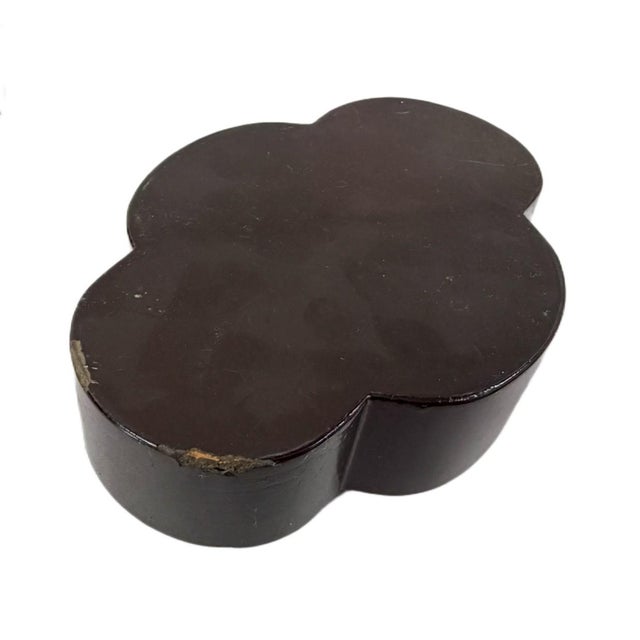 Antique Chinese Begonia-Shaped Black Lacquer Trinket Box With Hardstone Inlay, Circa 1920s For Sale - Image 6 of 6