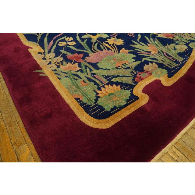 1920s Blue Navy Medallion Antique Chinese Art Deco Carpet 8' 9" X 11' 5" Knotted Wool Rug For Sale In New York - Image 6 of 10