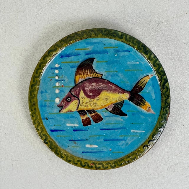 Small Vintage Round Ceramic Decorative Plate With Fish Motif For Sale In New York - Image 6 of 7