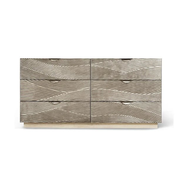Coastal Modern Double Dresser, the cast metal texture double dresser features sculptural metal drawer fronts with a hand...