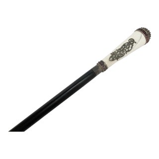 Victorian Bone Red Stone Heraldic Silver Badge Luxury Walking Stick Cane For Sale
