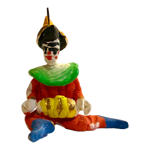 Tiny <2 Inch Colorful Plaster Clown Playing a Concertina! Delicate, Italian Ornament