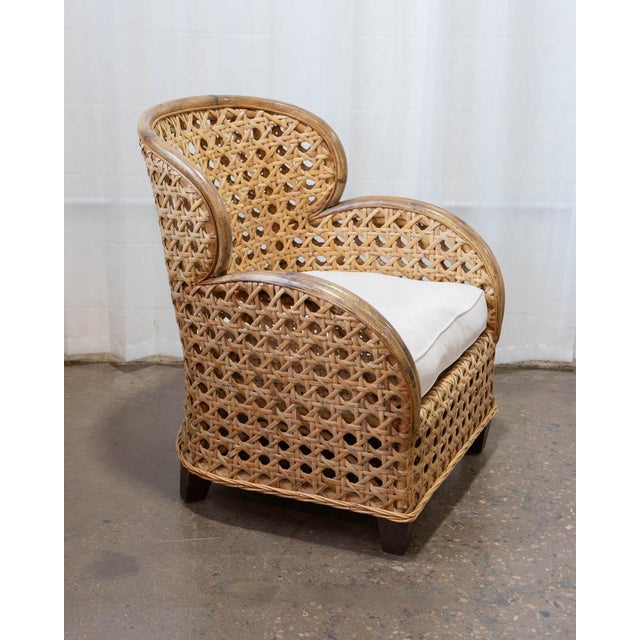 Art Deco Art Deco Revival French Cane & Rattan Club Chair, C. 1980s For Sale - Image 3 of 15