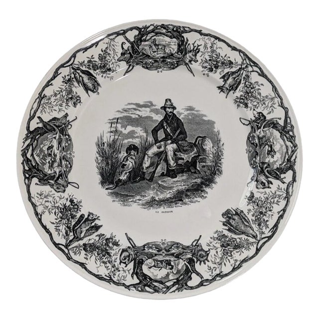 Mid 20th Century Villeroy & Boch La Chasse La Fatigue Dinner Plate Discontinued Toile Hunting For Sale