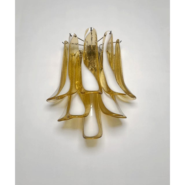 Vintage Italian Murano Wall Lights with Caramel Lattimo Glass Petals in the Manner of Mazzega, 1990, Set of 2 For Sale - Image 8 of 18