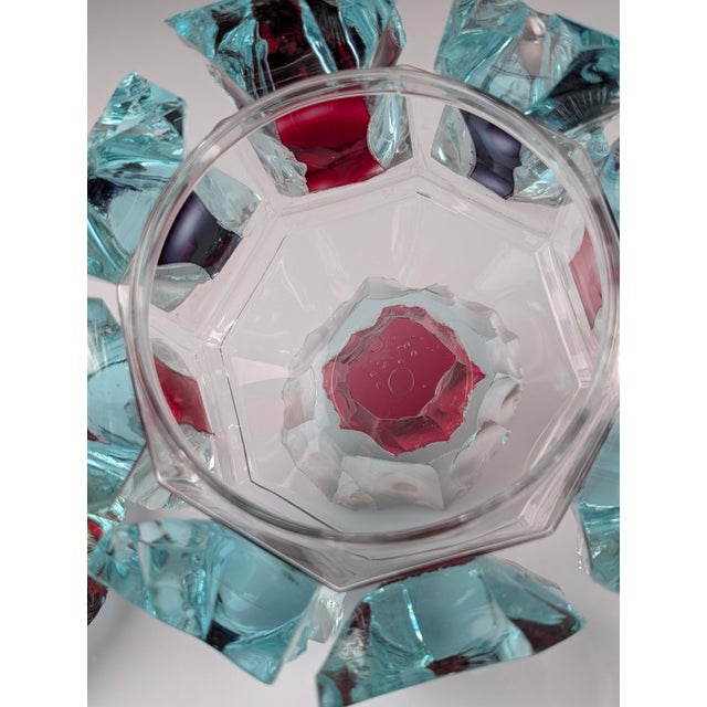 Brutalist Cut Glass Candy Dish with Lid and Colored Inserts, 1970s For Sale - Image 12 of 13