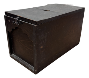Antique Japanese Wooden Storage Box | Rustic Meiji–Taisho Dark Stained Cedar Chest With Iron Hasp | Small Wabi-Sabi Trunk