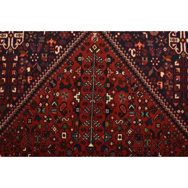 Red Abadeh Rug 3’5” X 4’11” Red Wool Vintage Tribal Hand-Knotted Carpet For Sale - Image 8 of 12