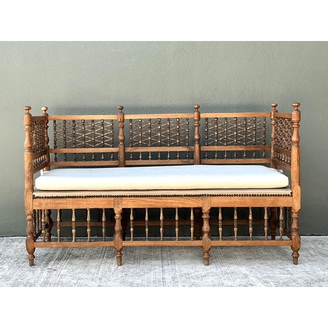 Vintage Carved Wood Spindle Bench For Sale - Image 9 of 18